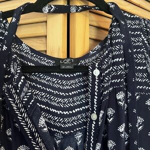 LOFT Women's Navy and White Patterned  shorts Romper